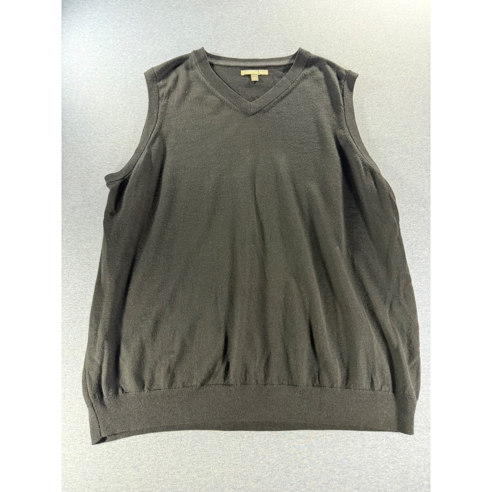 Nordstrom Mens XXL Black Extra Fine Merino Wool V-Neck Sweater Vest
